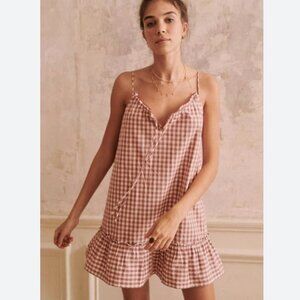 NWT Sezane Victorine Nightdress, Pink Gingham Nightdress, US 8 / FR 40